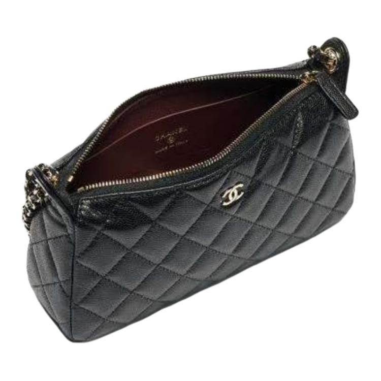 CHANEL Сумка-хобо из кожи икры коровы черная женская через плечо — фото 3
