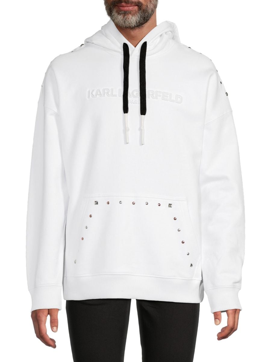 

Толстовка с логотипом из хлопкового французского трикотажа с заклепками KARL LAGERFELD PARIS WHITE LABEL, белый