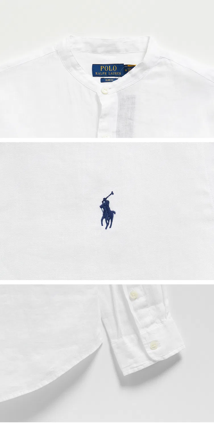 Мужская льняная рубашка Slim Fit белая от Polo Ralph Lauren — фото 4