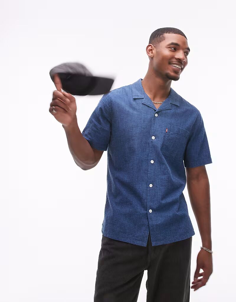 

Стандартная хлопковая рубашка Camp с короткими рукавами и воротником-стойкой синего цвета Levi'S