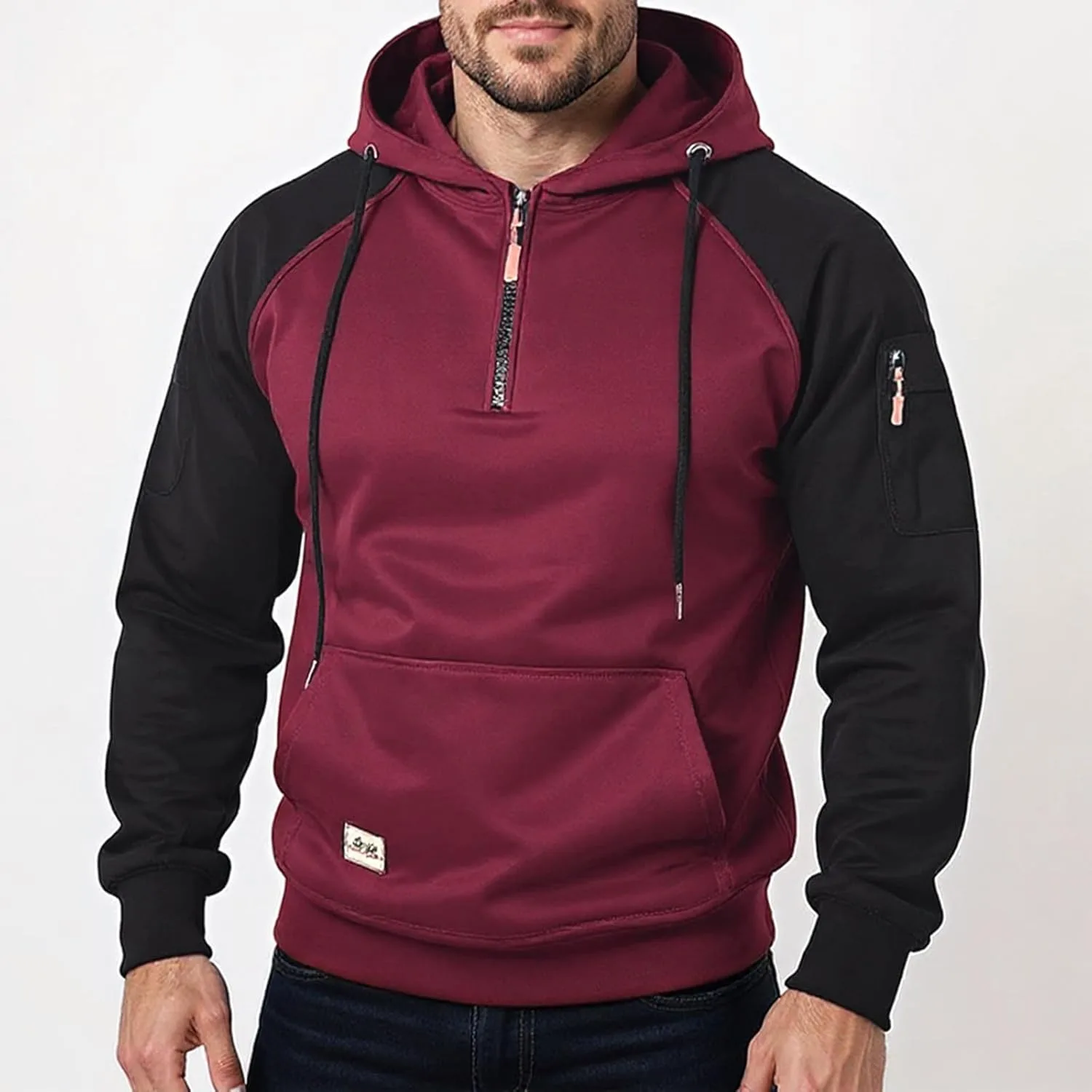 Толстовка Quarter Zip с капюшоном, цветной блок, свободный крой — фото 2