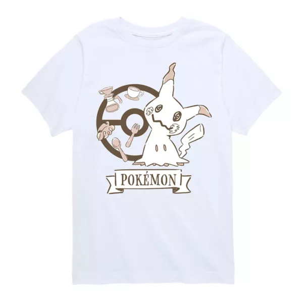 

Футболка с принтом Mimikyu из Pokemon Cafe для мальчиков 8-20 лет Licensed Character, белый