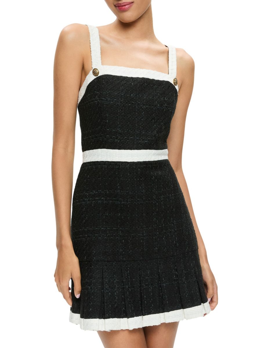 

Мини-платье без рукавов Clarine из трикотажа в рубчик с плиссировкой Alice + Olivia, цвет Black Off White