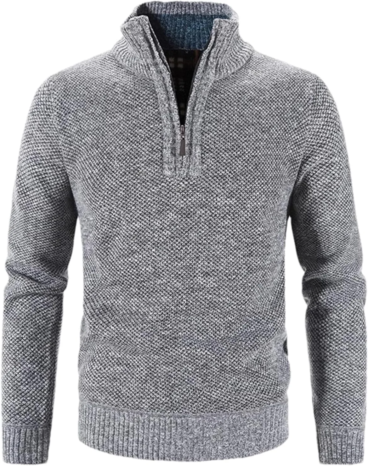 Мужской свитер из хлопкового флиса, утепленный, с длинным рукавом, Slim Fit, полузастежка-молния, водолазка