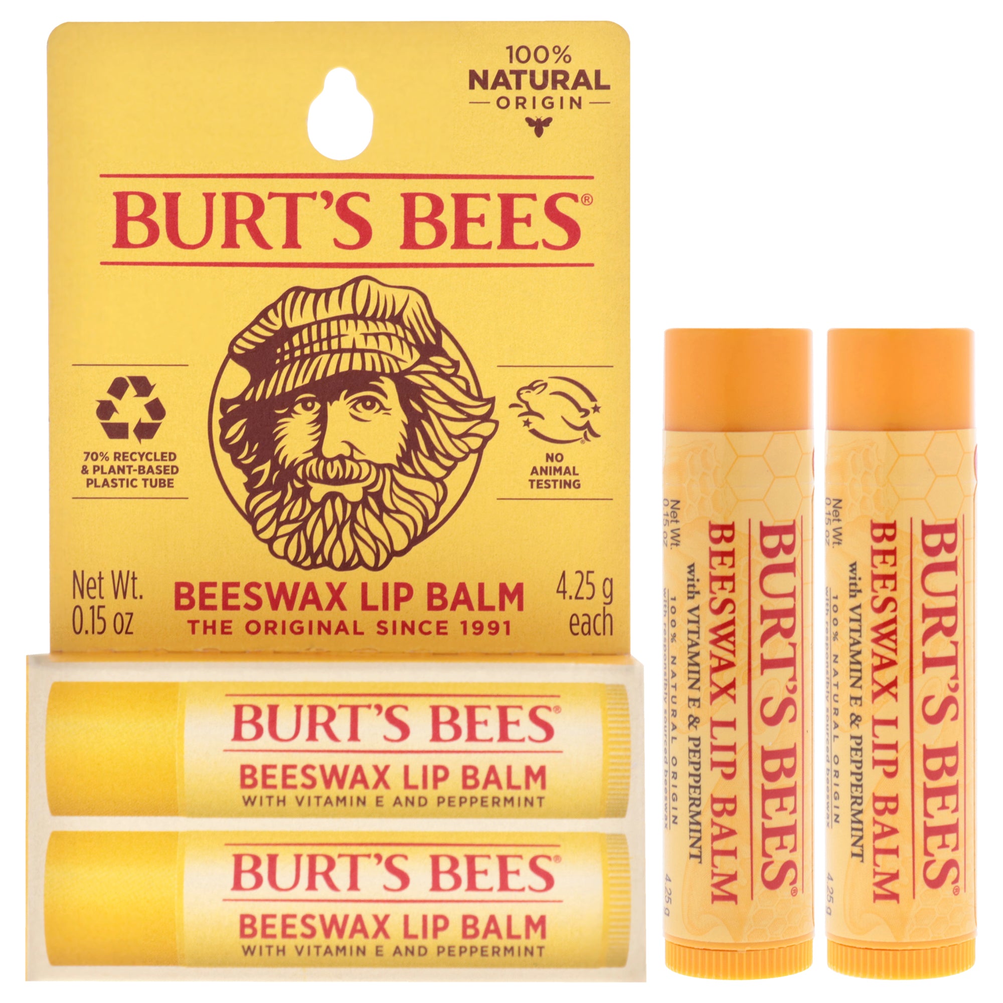 Набор из двух бальзамов для губ с пчелиным воском от Burts Bees, подходит как для мужчин, так и для женщин - 2 бальзама по 0,15 унции, прозрачный