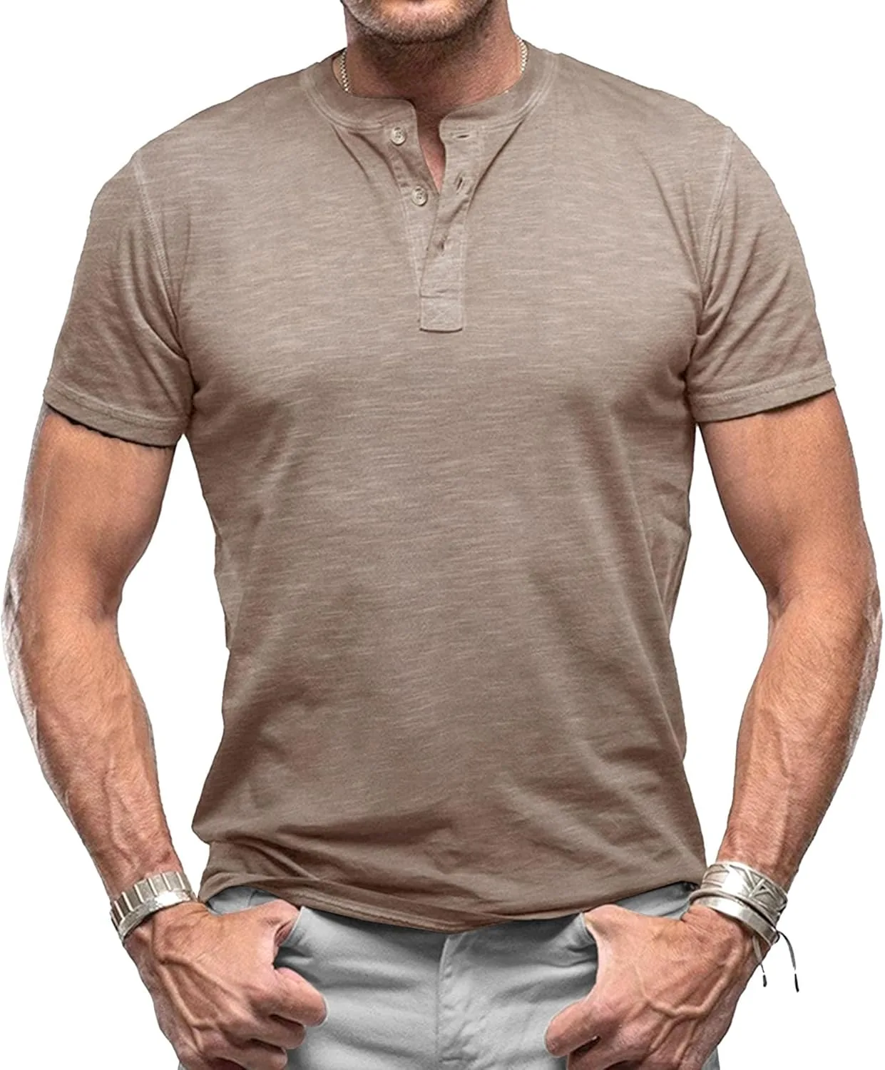 

Мужская футболка хенли с воротником на пуговицах, casual, slim fit, короткий рукав DGHM-JLMY