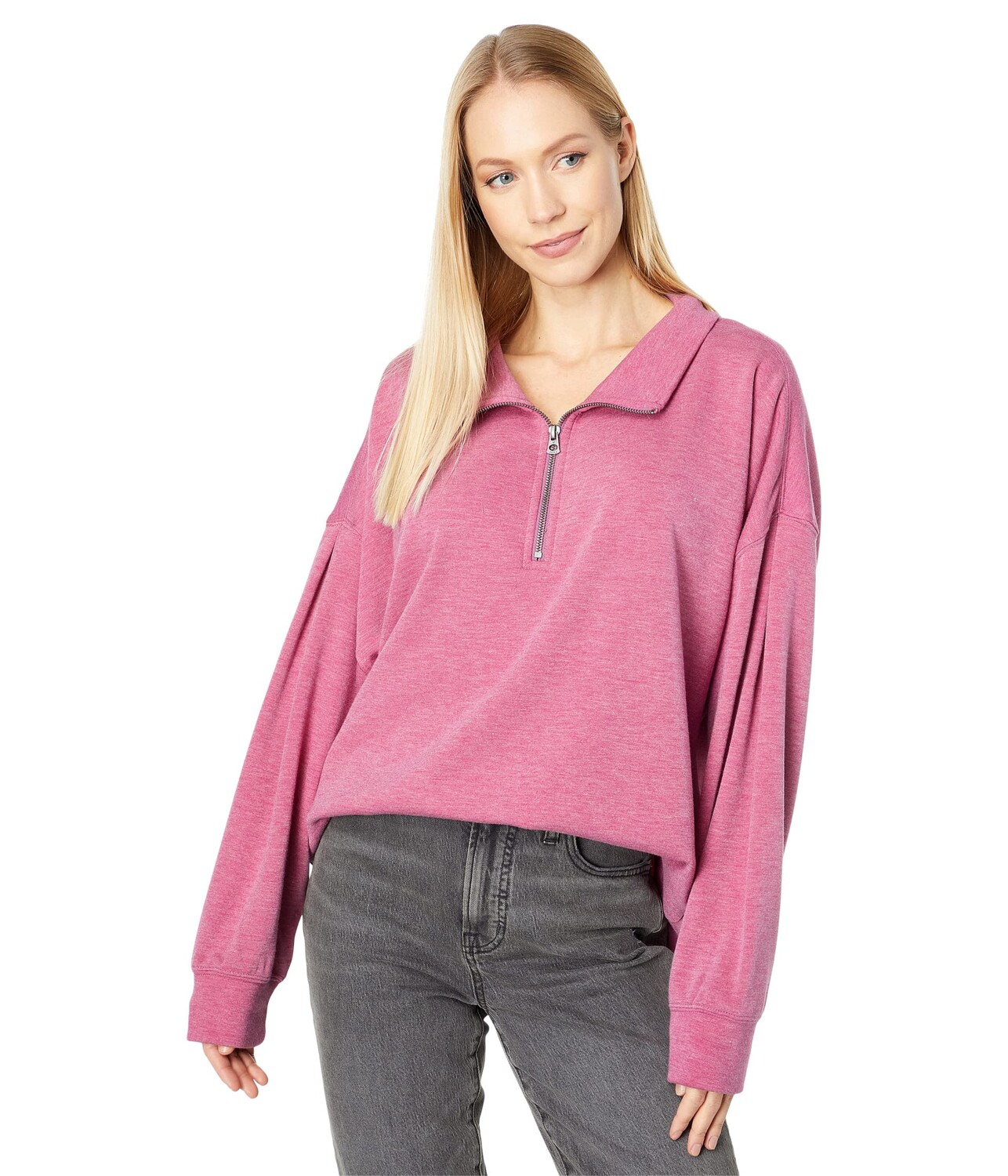 

Пуловер Dylan by True Grit, Madison Lux Fleece High-Low Zip Pullover w/ Drop Shoulder & Raw Edge Hem, Розовый, Пуловер Dylan by True Grit, Madison Lux Fleece High-Low Zip Pullover w/ Drop Shoulder & Raw Edge Hem