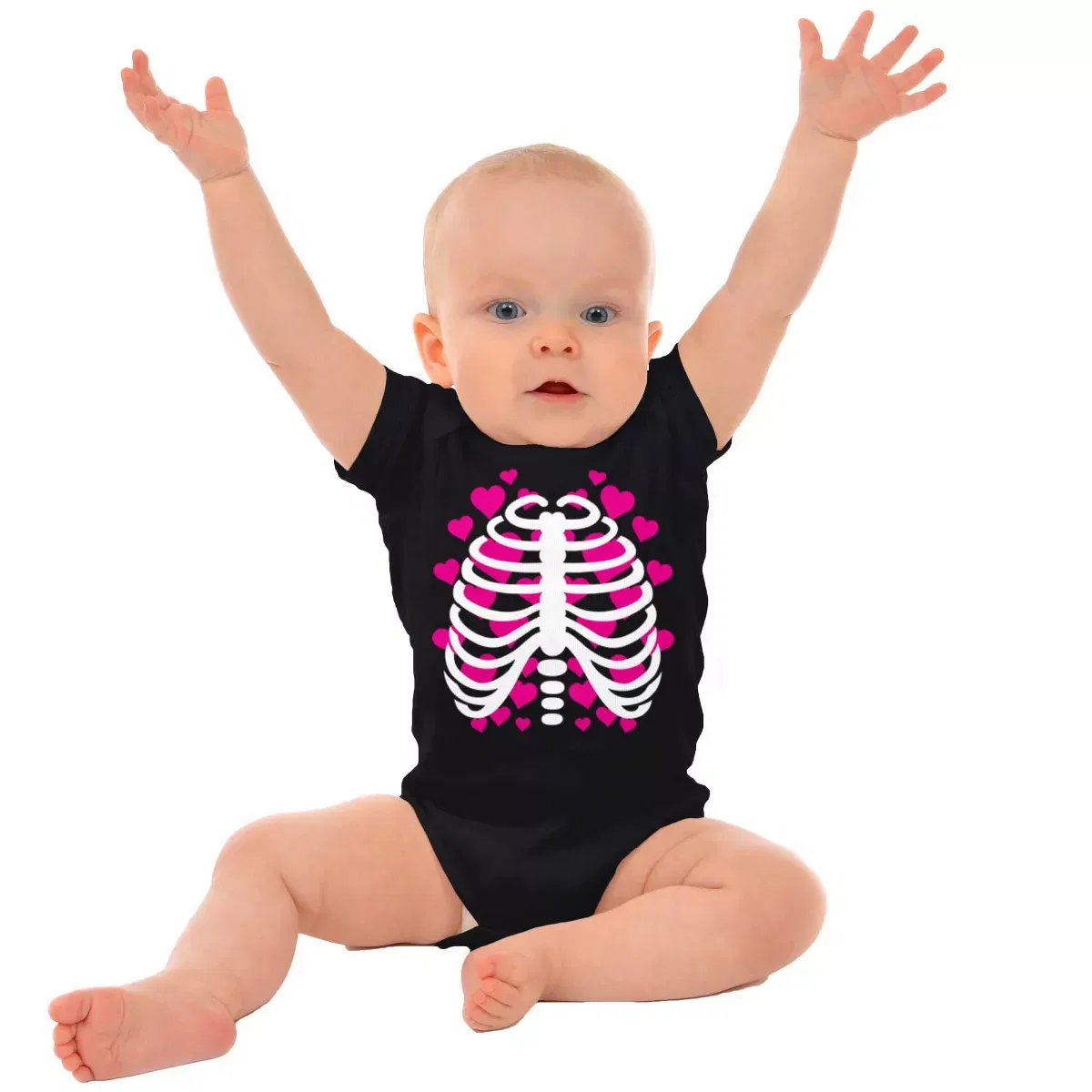 Детское боди с принтом Halloween Skeleton Rib Cage Hearts Brisco Brands, Black — фото 3