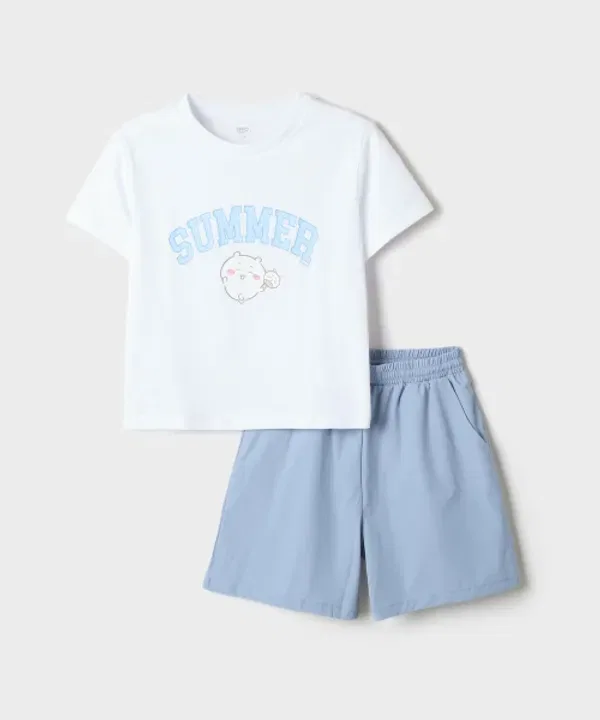 Детская пижама с коротким рукавом, Chiikawa, Spao Kids, light blue