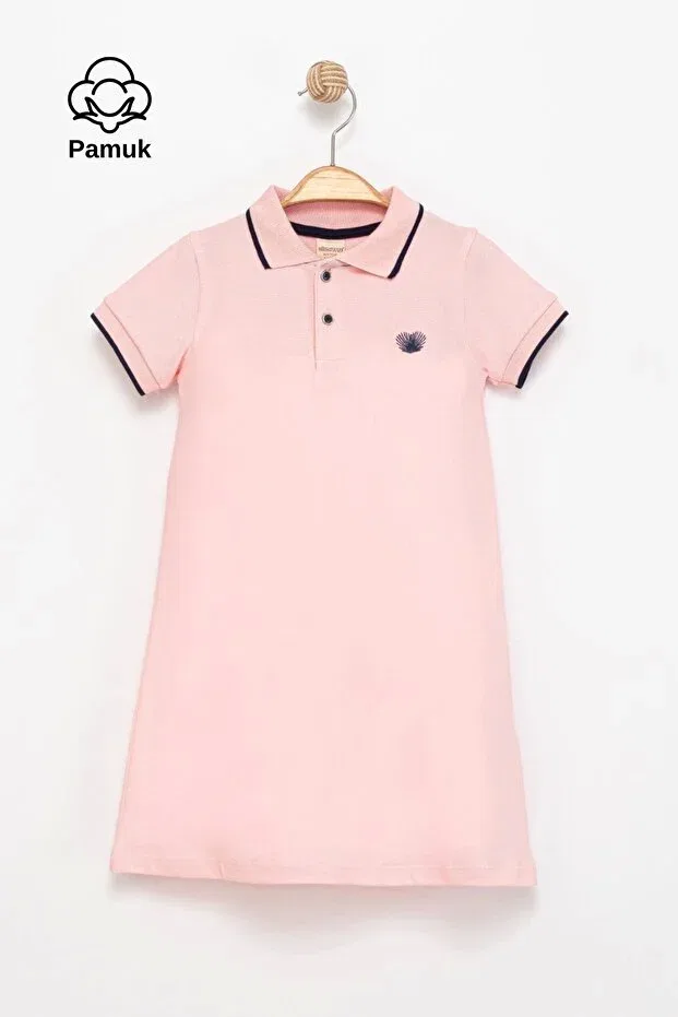 Детское платье для девочек хлопковое Polo Neck Embroidered Mk Mukko Kids, Shades Of Pink