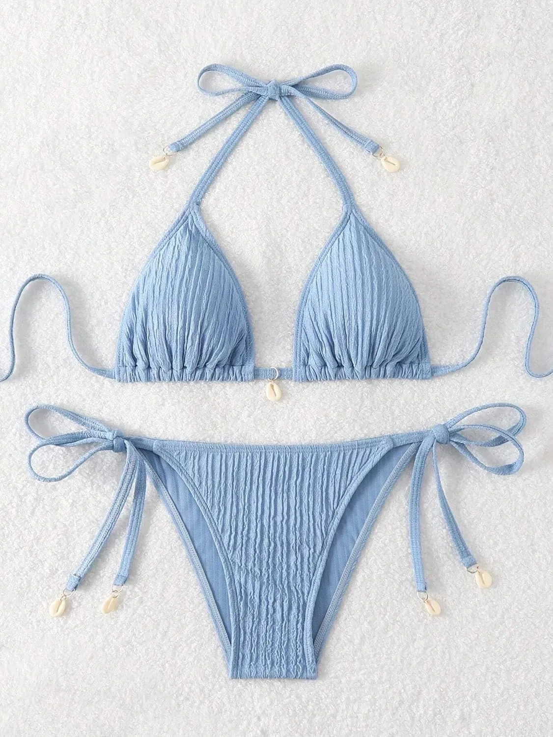 Женский бикини-сет с завязками на шее, High Waist, Blue — фото 4