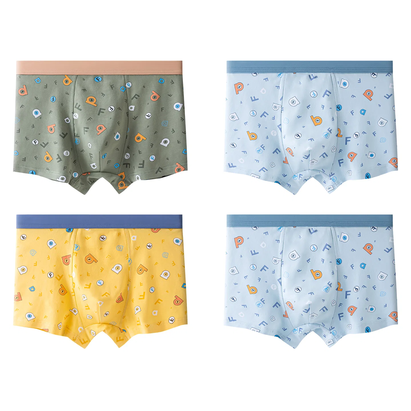Детское нижнее белье для мальчиков хлопковое 4 штуки Red bean, Grey Green Yellow Light Blue
