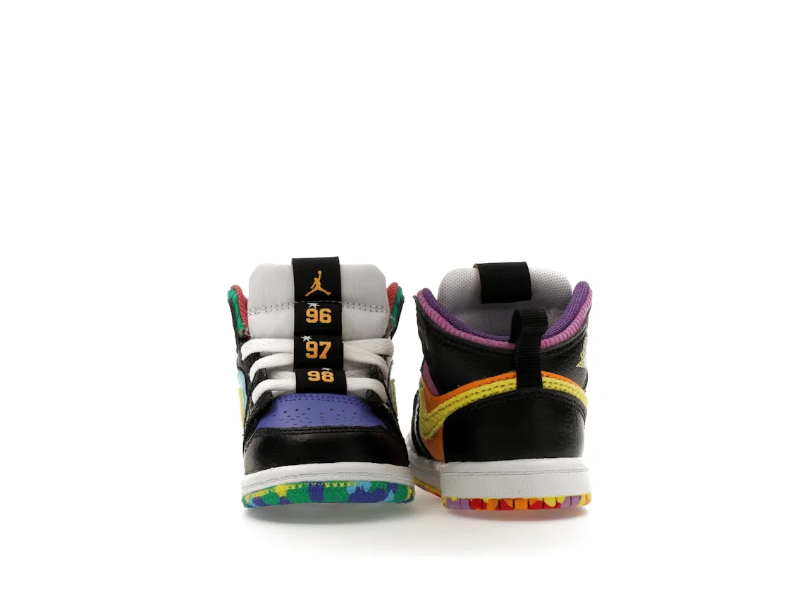 Детские кроссовки с высоким берцем Jordan 1 Mid SS Six Championships Jordan, Black/Opti Yellow/University Red/Light Ultramarine/Sundial/Baltic Blue — фото 4