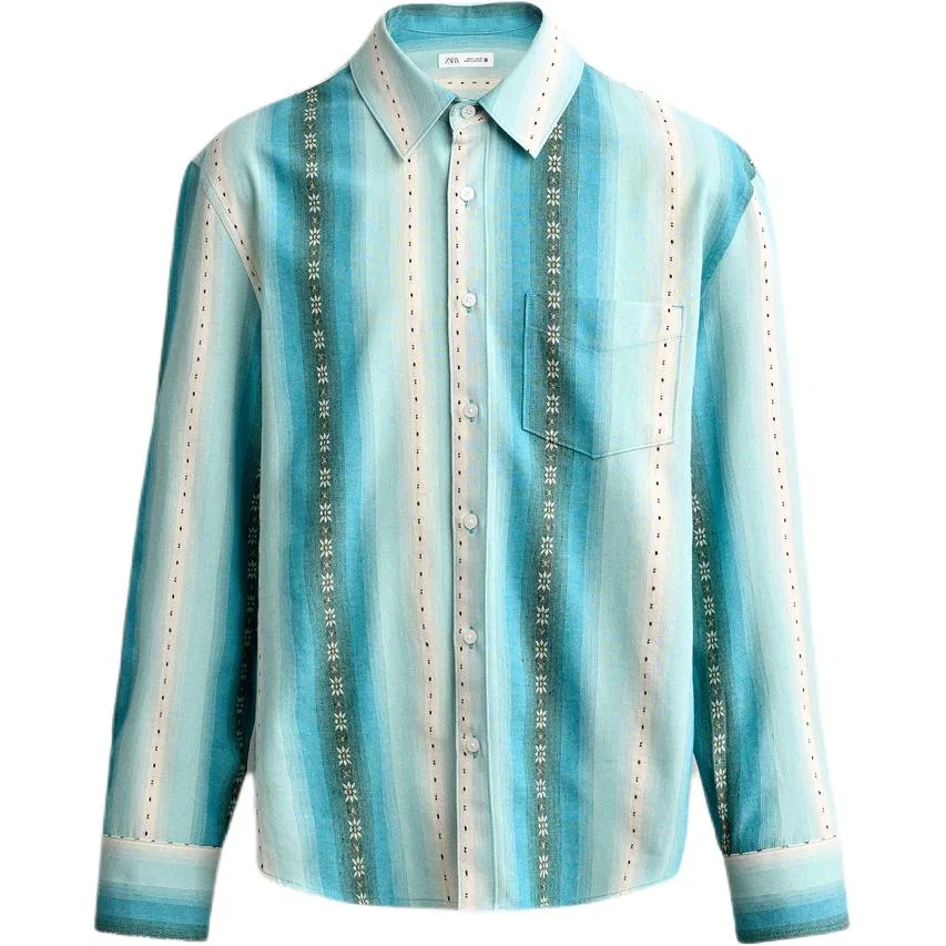 Мужская рубашка с лацканами, синяя, ZARA, Blue