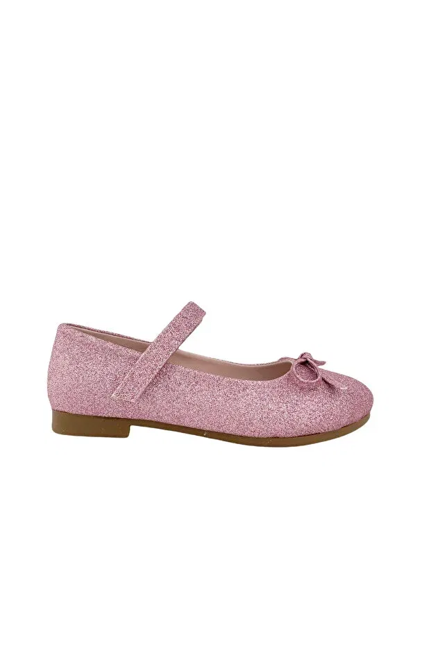 Детские балетки для девочек с принтом Classic girl's flats with little bow pink glitter Nubebe, Pink Glitter
