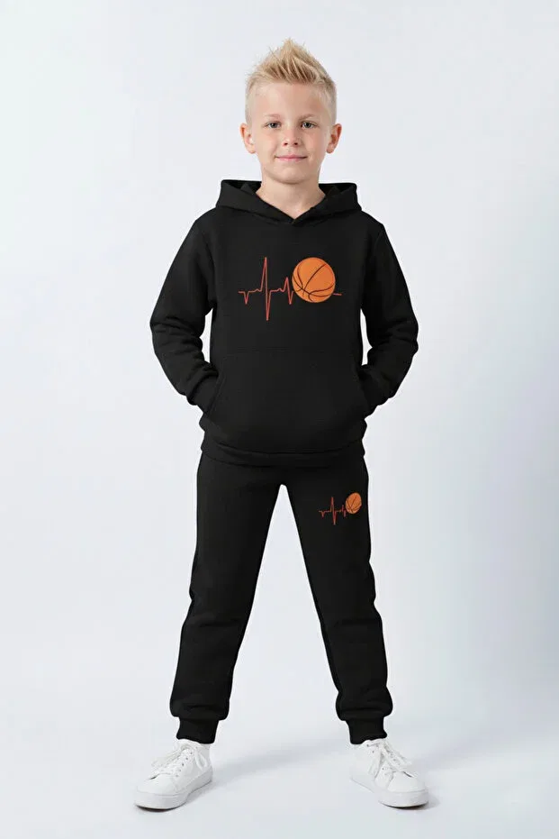 Детский спортивный комплект для мальчиков с принтом 3-Ply winter heat-retaining basketball printed detail Fyk Collection, Black
