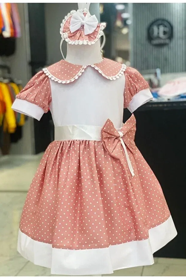 Детское платье для девочек с принтом в горошек HC Kids Wear, Salmon — фото 3