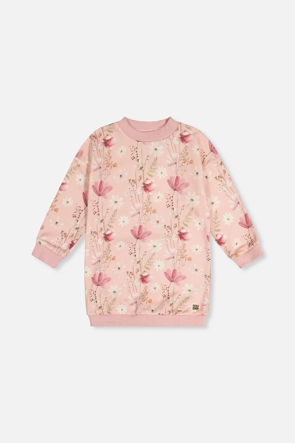 Детское платье из футера с принтом Soft Poetry Deux par Deux, Pink Printed Flowers