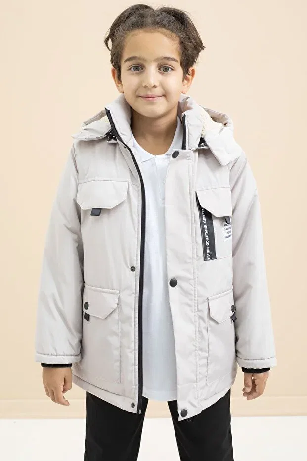 Детское пальто для мальчиков с капюшоном Cansın Mini, Nude Color