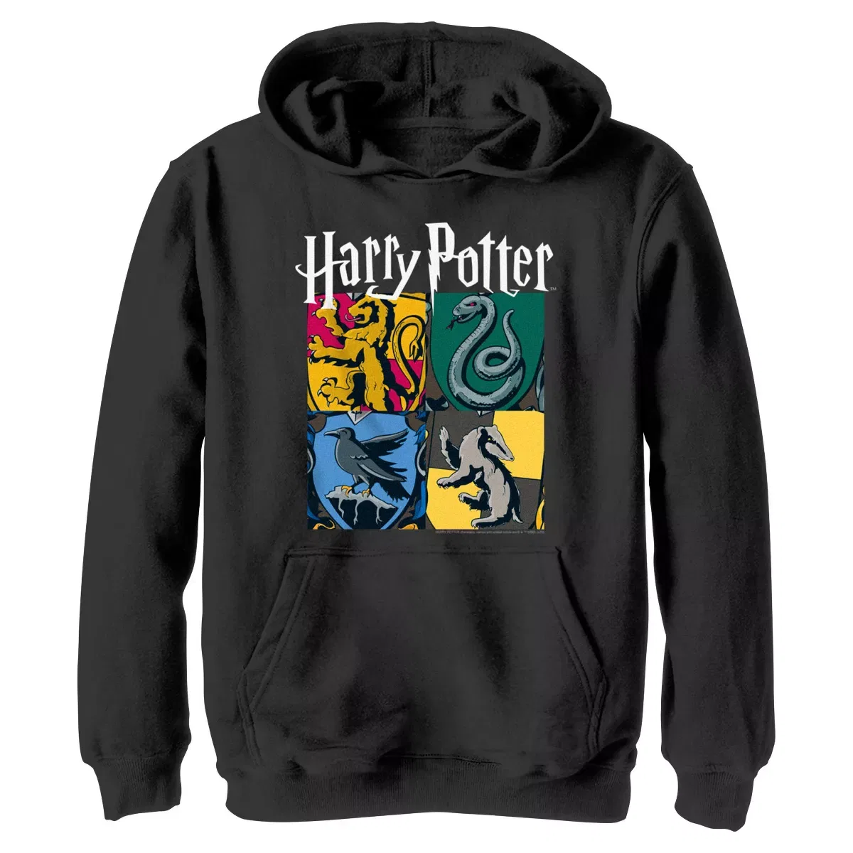 Детское худи для мальчиков с принтом Harry Potter Hogwarts Houses Vintage Collage Pull Over Hoodie Harry Potter, Black