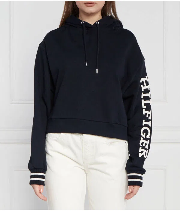 Женская укороченная кофта-худи свободного кроя Monotype Slv Crop Hoodie Tommy Hilfiger, Blu Marino