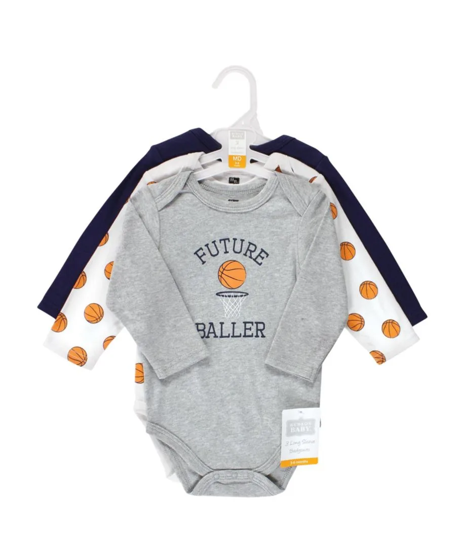 Хлопковые боди с длинными рукавами, комплект из 3 штук Hudson Baby, Basketball — фото 3