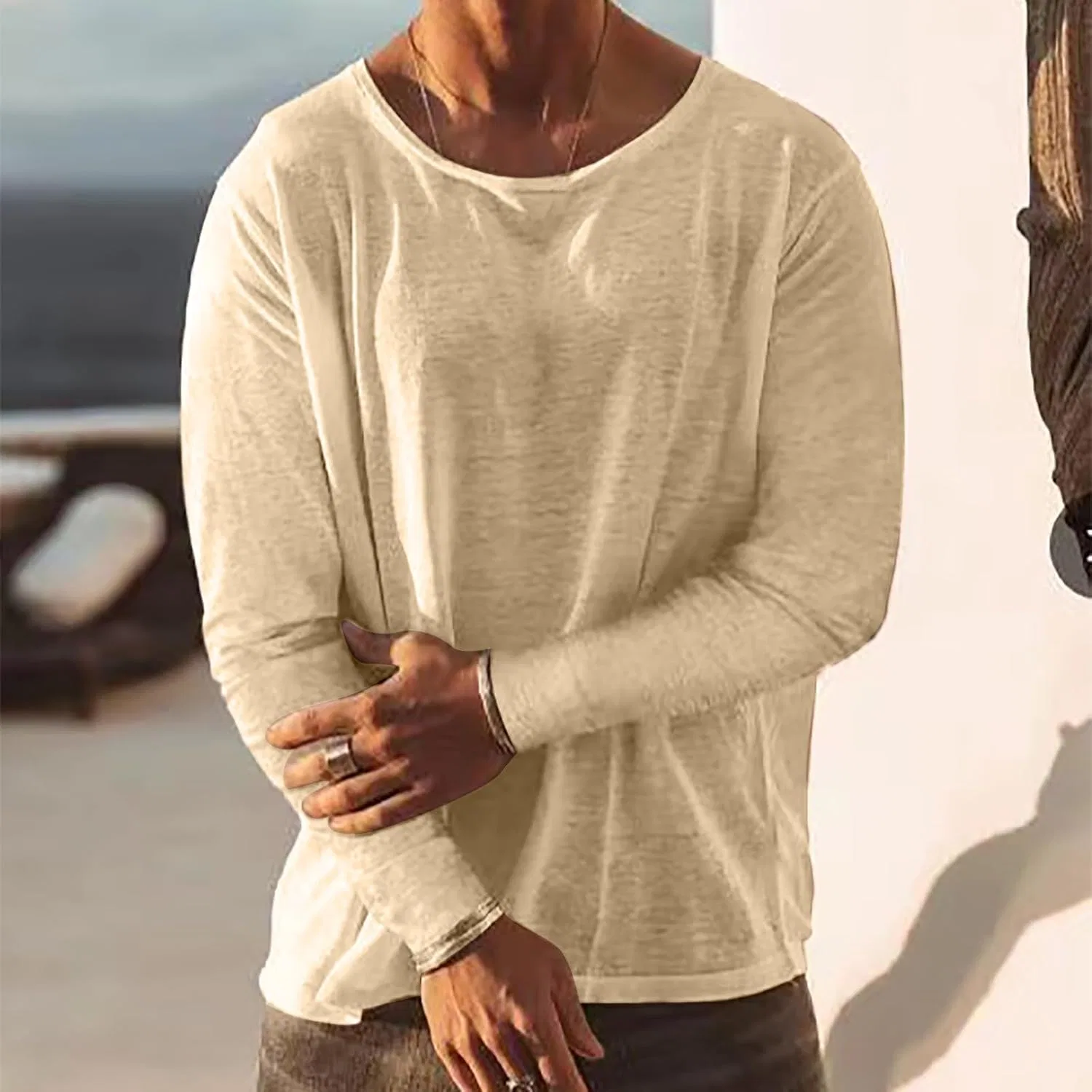 Мужская хлопковая футболка с круглым вырезом Regular Fit, Khaki — фото 2