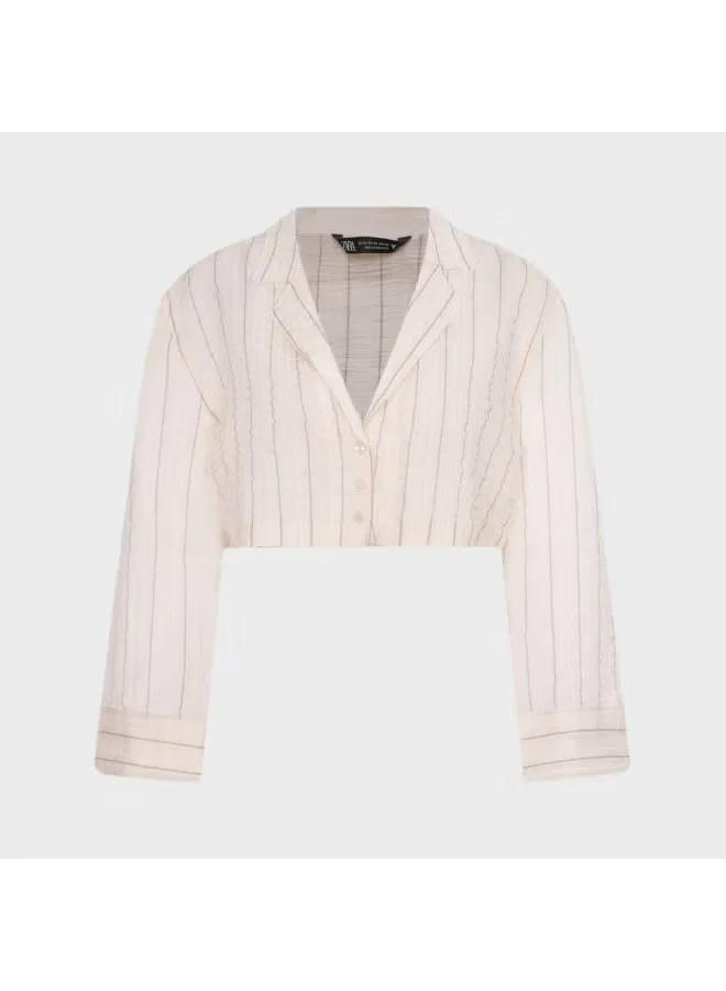Рубашка с коротким рукавом в полоску Zara, светло-хаки — фото 2