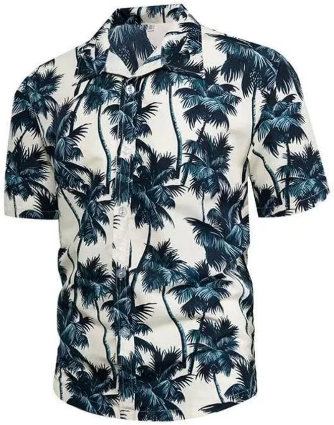 Мужская рубашка с коротким рукавом с принтом, Coconut Tree, белый