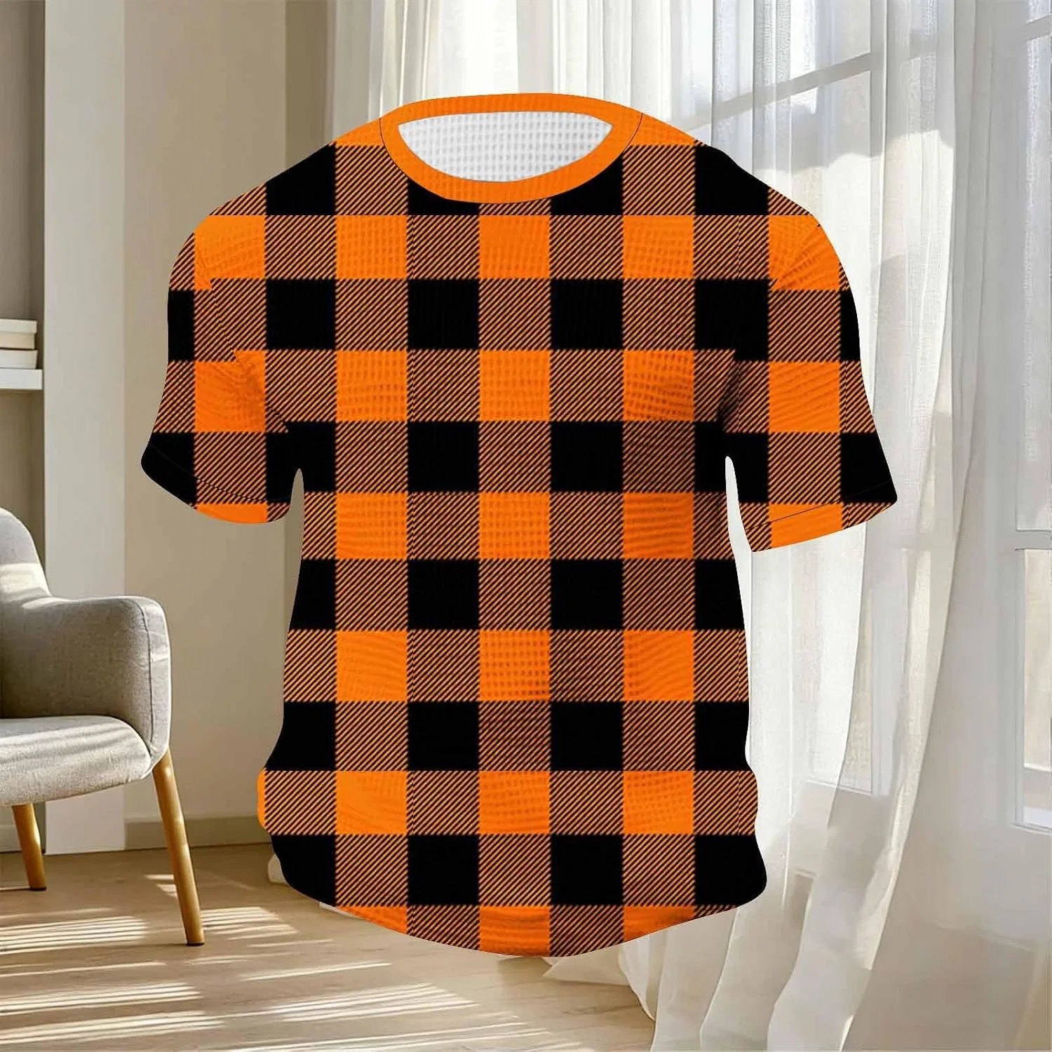 Мужская футболка с клетчатым принтом Business Casual Blouse, Orange — фото 3