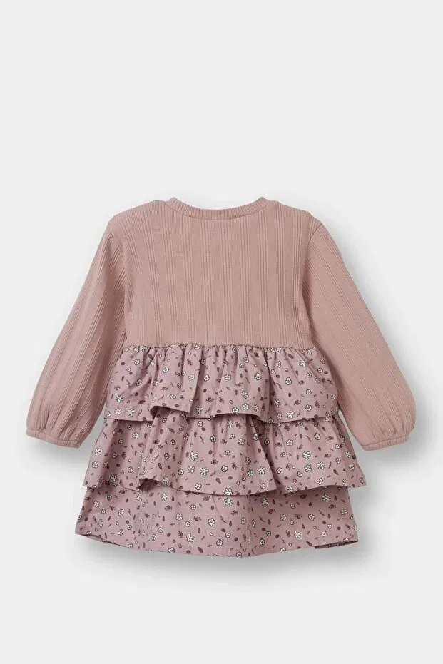 Детское платье для девочек с длинным рукавом Floral Long Sleeve Ribbed Camisole Dress Defacto, Burgundy-Br481 — фото 2
