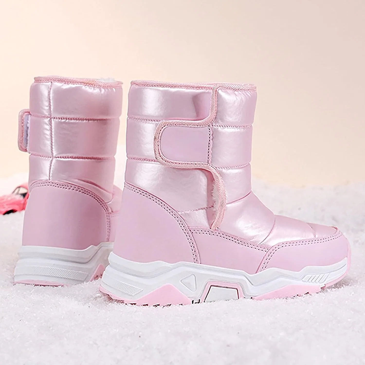 Детские зимние сапоги для мальчиков и девочек с мехом, Pink — фото 2