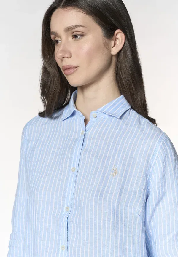 Рубашка из льна с полосками button-down blouse U.S. Polo Assn., синий — фото 4