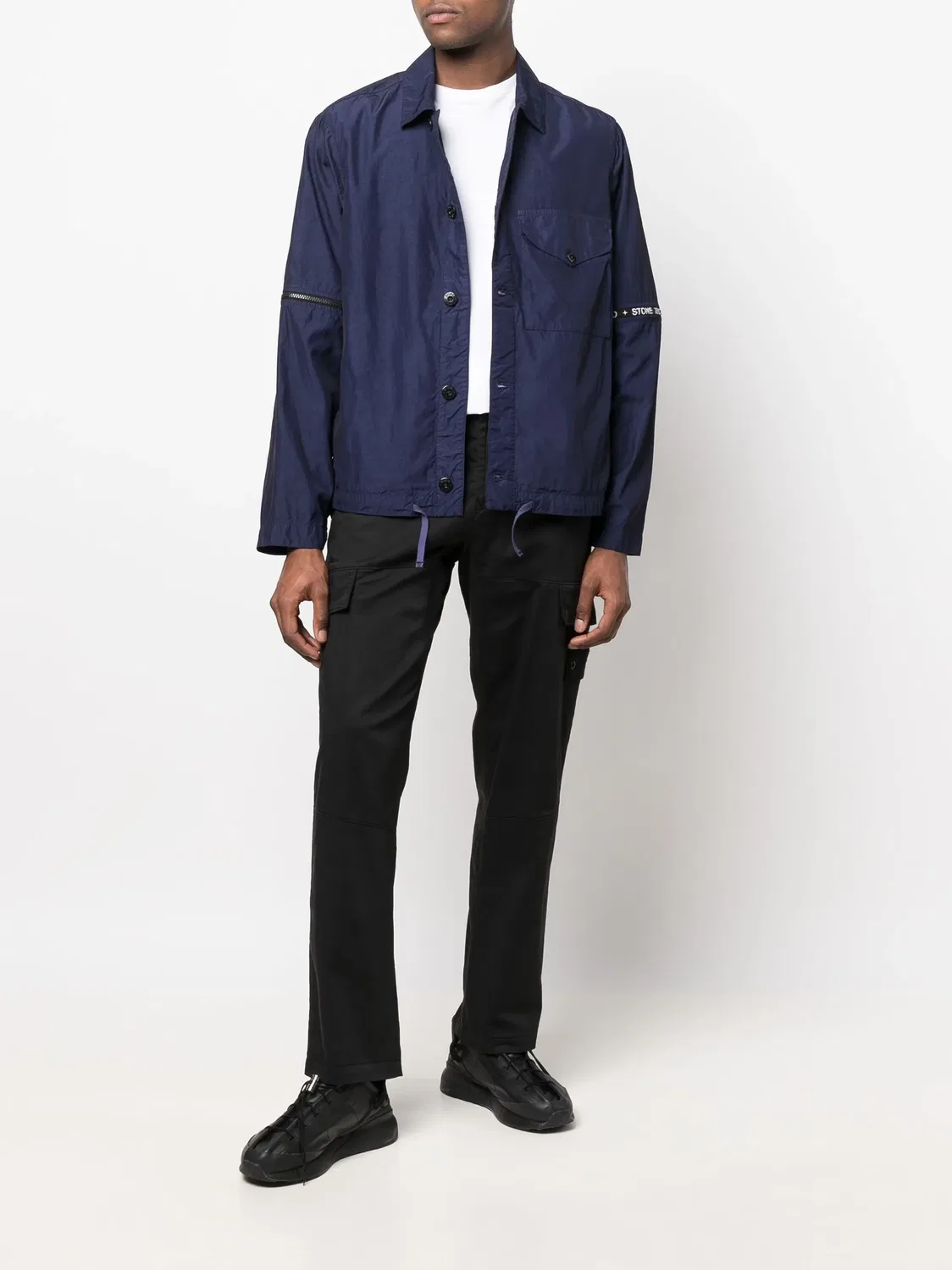 Рубашка-куртка с отстегивающимися рукавами и логотипом Stone Island, синий — фото 2