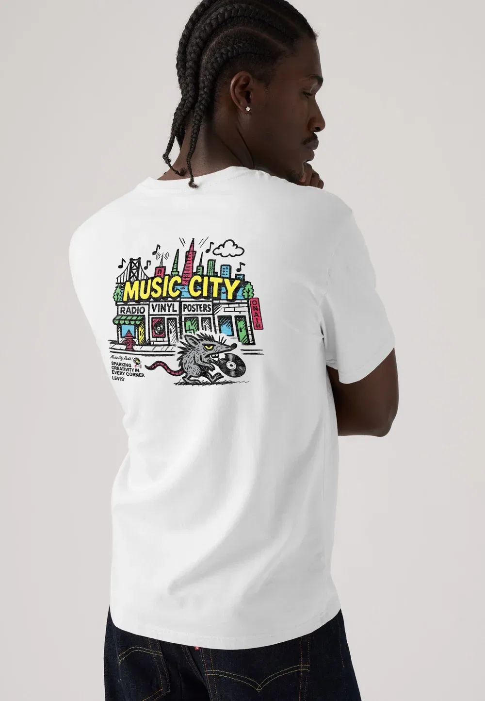 Футболка свободного кроя с принтом Levi'S, Music City Vinyl 2 White+ Body Music City Vinylsblack Back Graphic In Black — фото 2