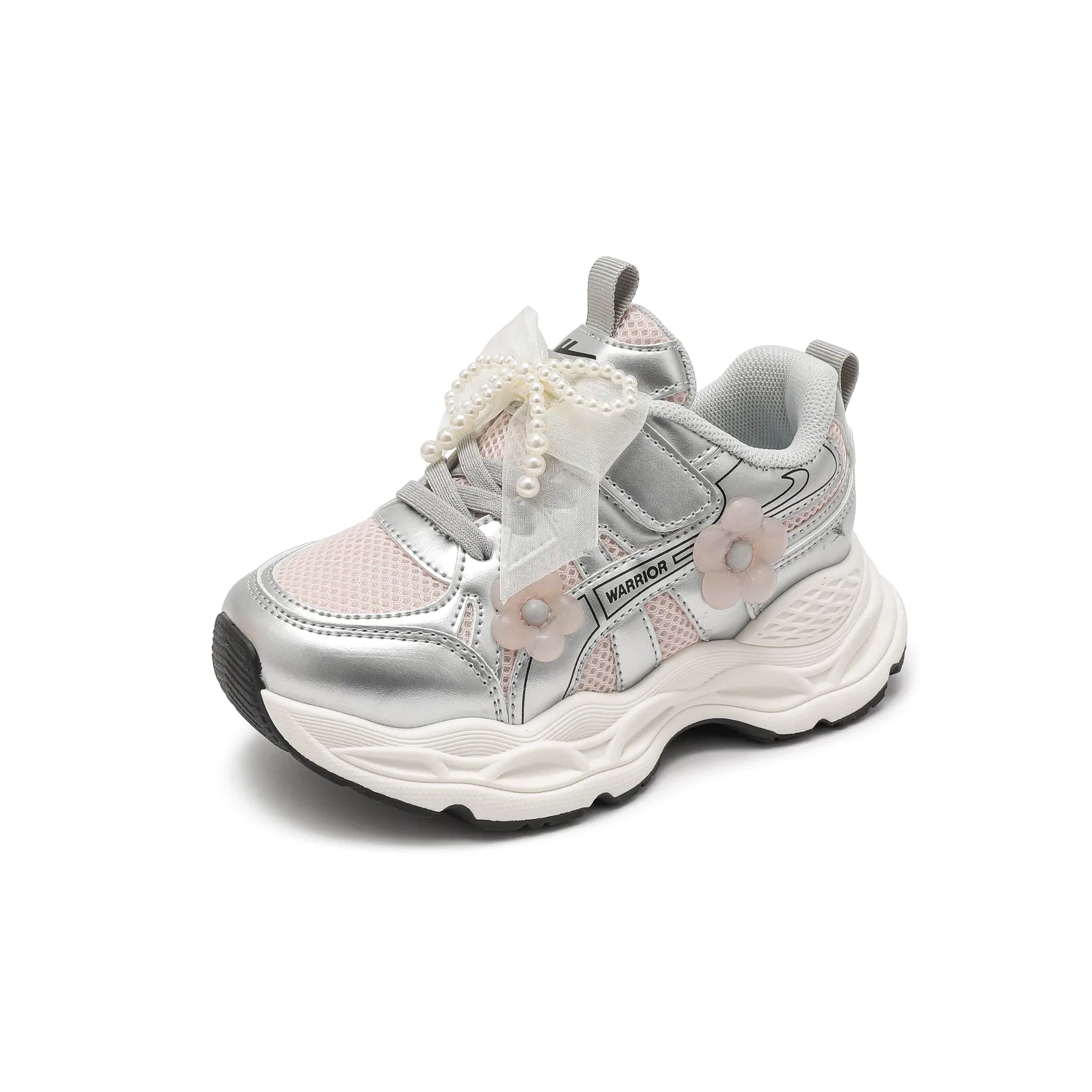 Детские кроссовки для девочек с шнуровкой Pink Silver Gray WARRIOR