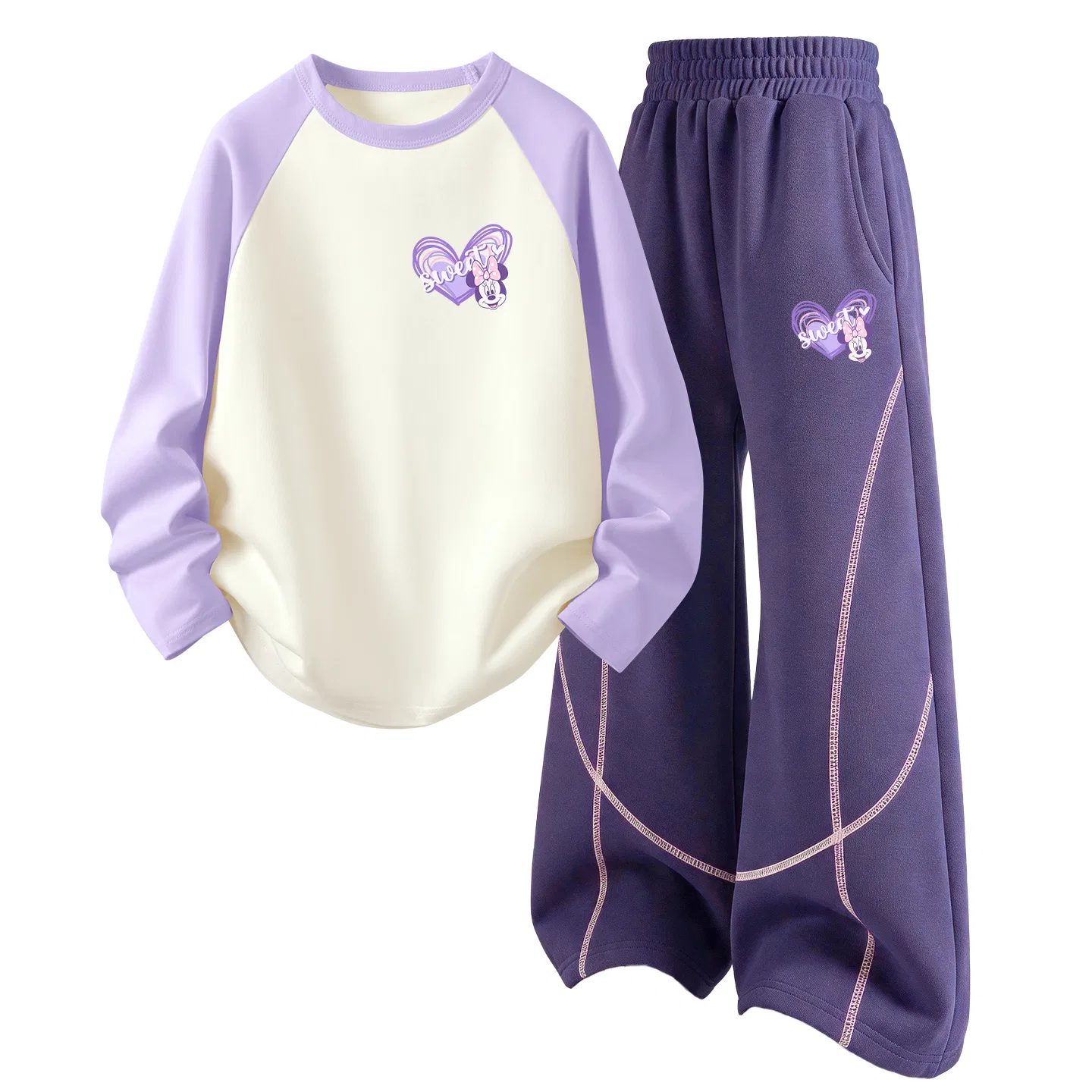 Детский комплект спортивной одежды с круглым вырезом Disney Di Xin Qian Ni K Taro Purple+Di Xin Qian Ni K Berry Purple