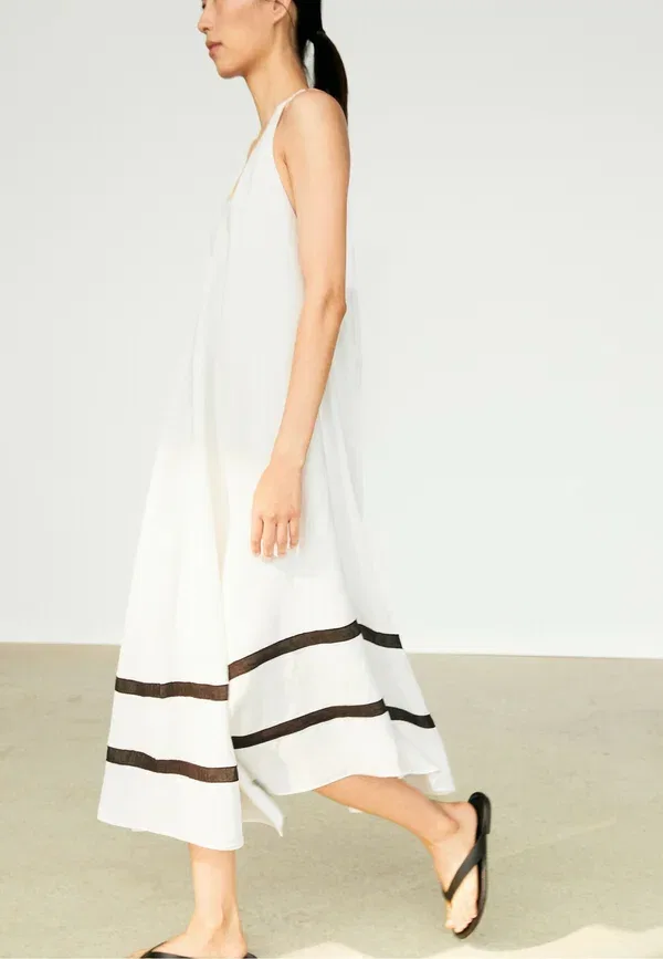 Платье из льна Day dress Massimo Dutti, белый — фото 4
