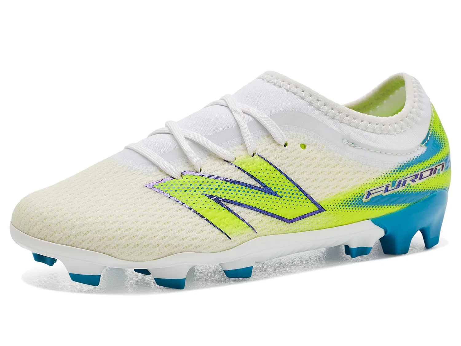 Бутсы Furon Team Junior Fg V9 (для маленьких и больших детей) New Balance Kids, Nb 103 White/Alkaline Green — фото 2