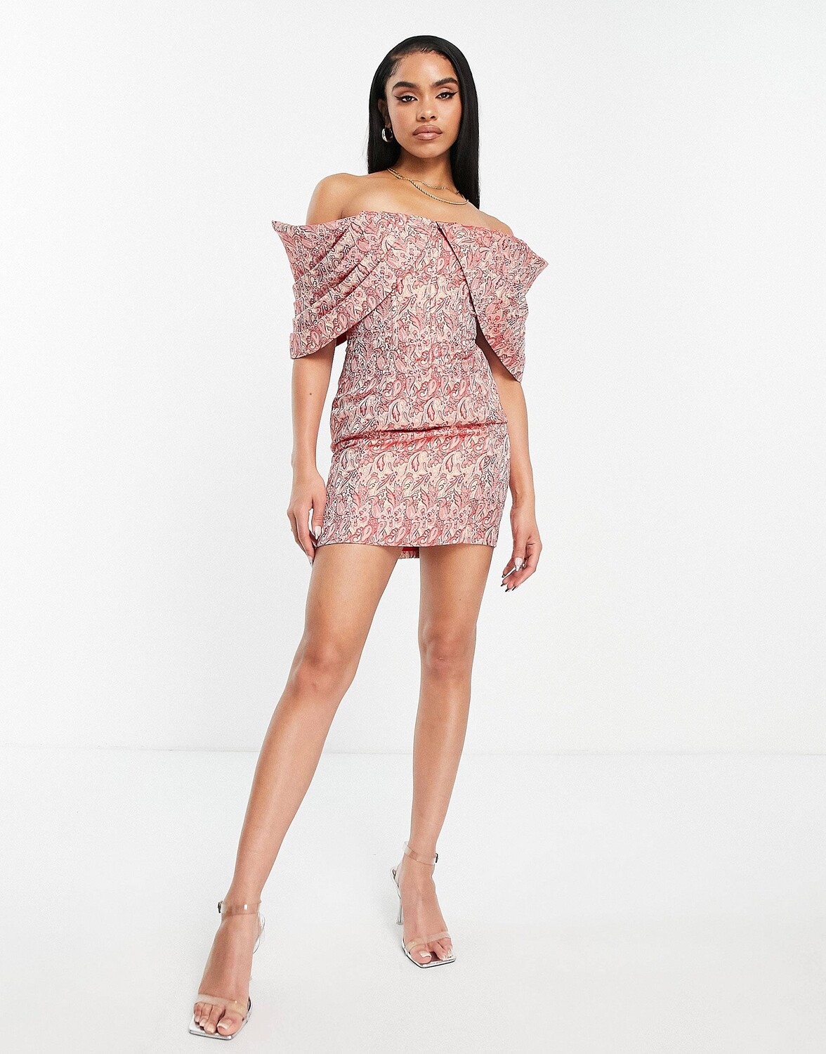 

Жаккардовое платье мини со складками и принтом пейсли ASOS LUXE