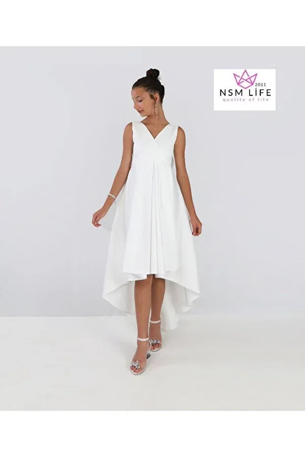 Детское платье для девочек асимметричное белое 2021 Nsm Life Quality Of Life, White — фото 2