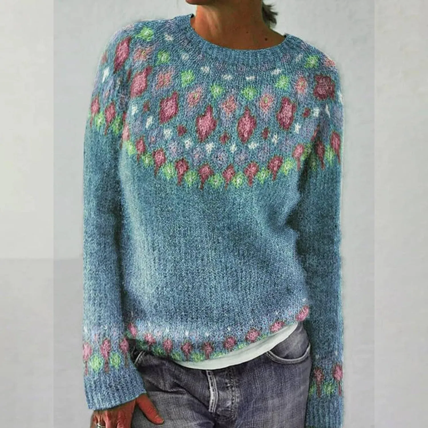 Женский свитер с принтом Fairisle, Icelandic Sweater, Blue — фото 2