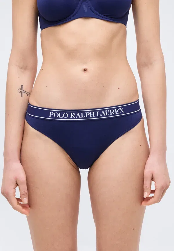 Комплект из 3 трусов-стрингов, хлопок, Polo Ralph Lauren, Navy, белый/черный/темно-синий — фото 2