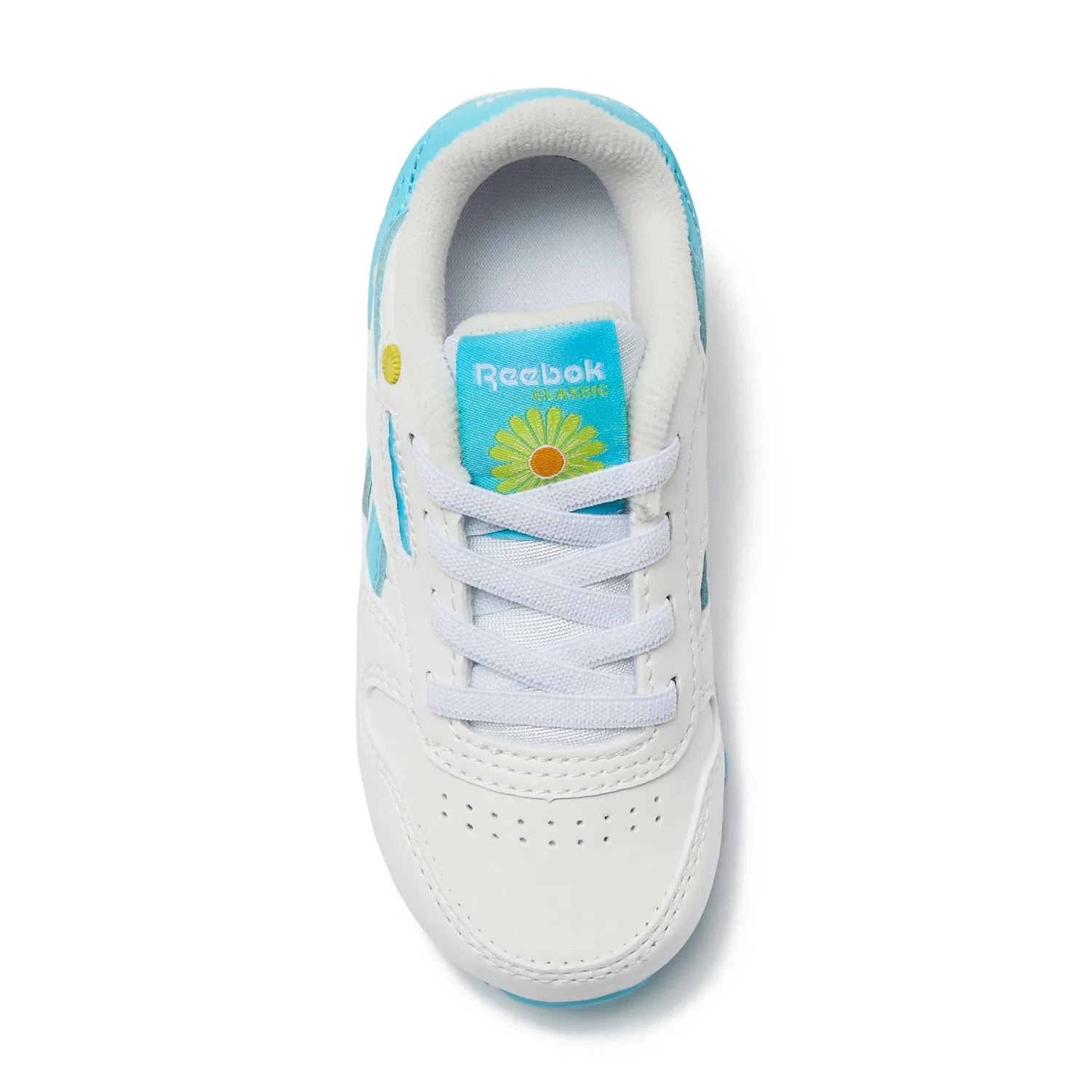 Детские кроссовки для девочек и мальчиков с кожаным верхом Classic Leather Reebok, Child White Blue Digital Yellow Electric — фото 4