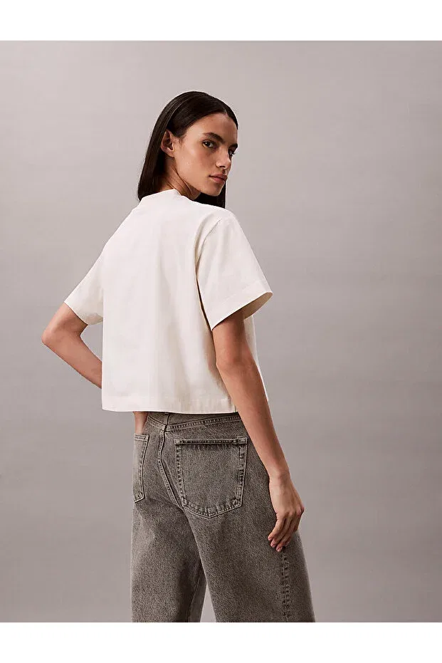 Женская хлопковая футболка с принтом Calvin Klein, Stone Color — фото 3