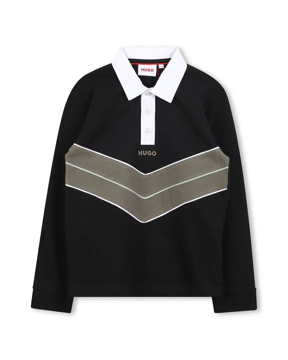 

Детское поло черного цвета с длинным рукавом Hugo