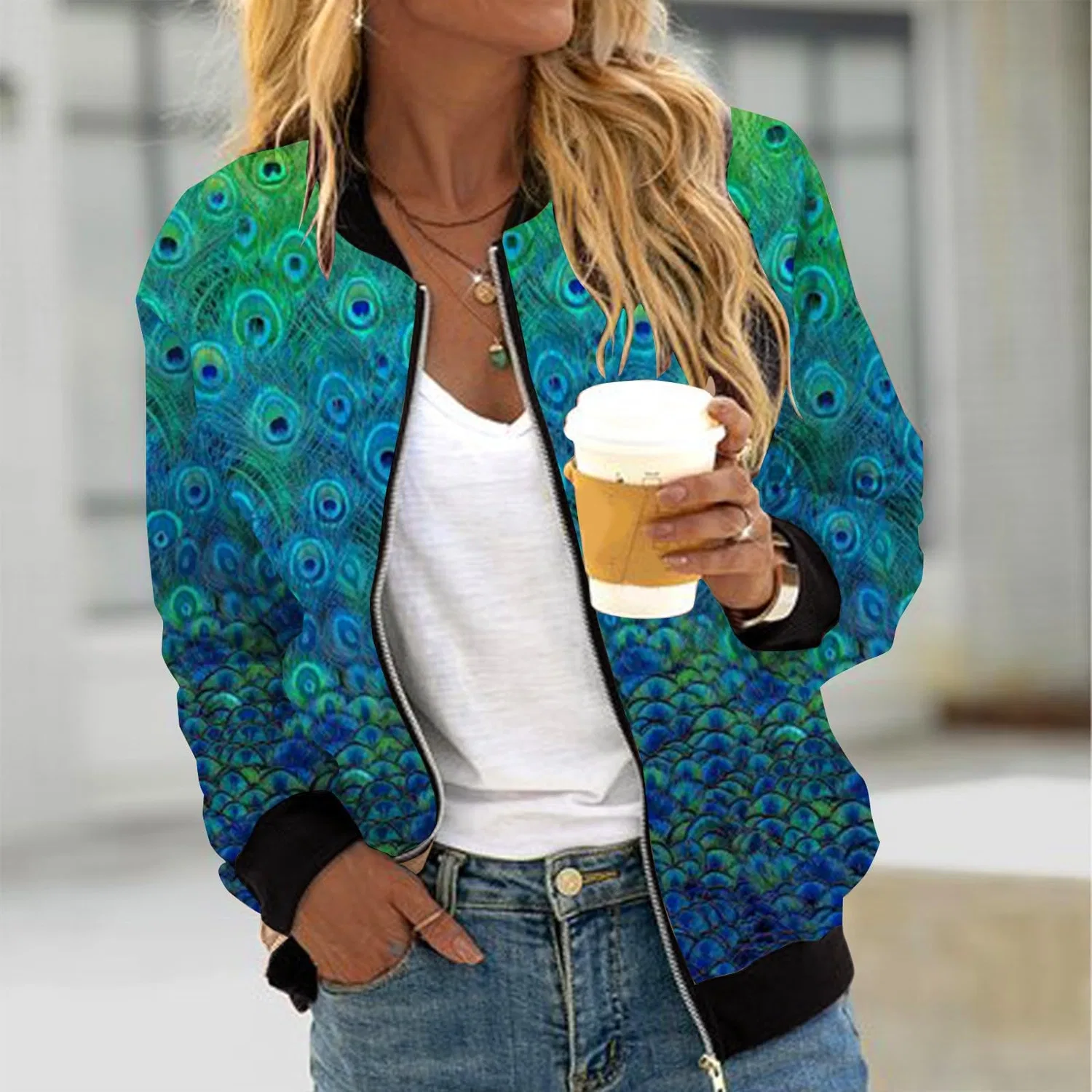 Женская куртка-косуха с принтом Biker Moto Jacket, verde — фото 2