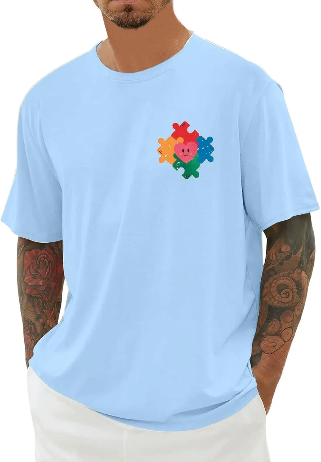 Мужская футболка с пазлом Autism Awareness, Light Blue
