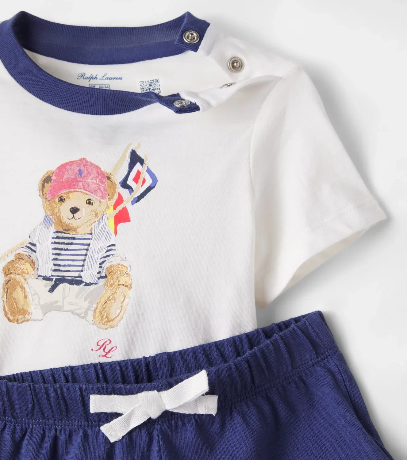 Комплект из футболки и шорт с пуговицами на плече Polo Ralph Lauren Kids, белый — фото 3