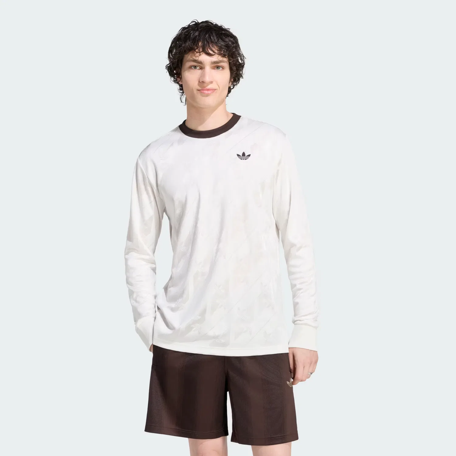 Мужская футболка-джерси с длинным рукавом и жаккардовым узором Jacquard Trefoil Longsleeve Adidas Originals, Cloud White
